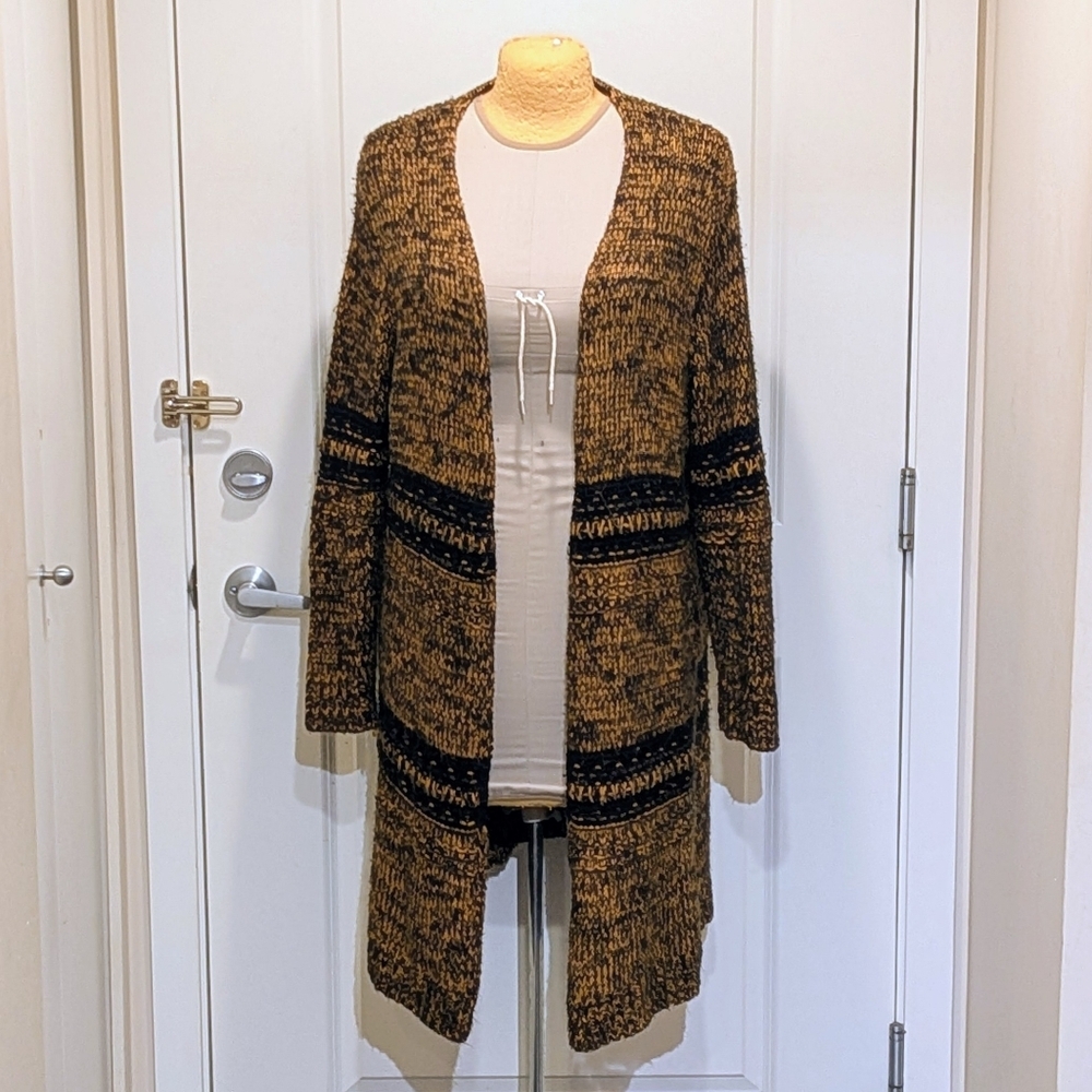 GUC Topshop 12 Gold and Black Chunky Knit Long Cardigan with Stitched Details